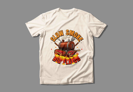 Slow Smoke Big Flavor BBQ Grill T Shirt Design