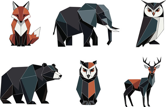 Geometric Animals Set Isolated on White Background