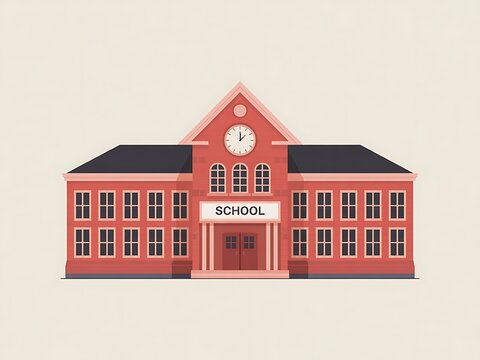Red School Building with Clock and Black Roof