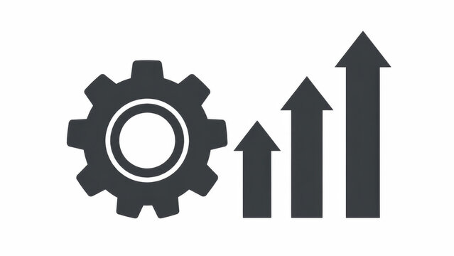 Black gear icon with rising growth arrows representing business process efficiency
