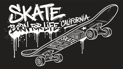 Skateboard with california graffiti on black background ©  EngrMithun