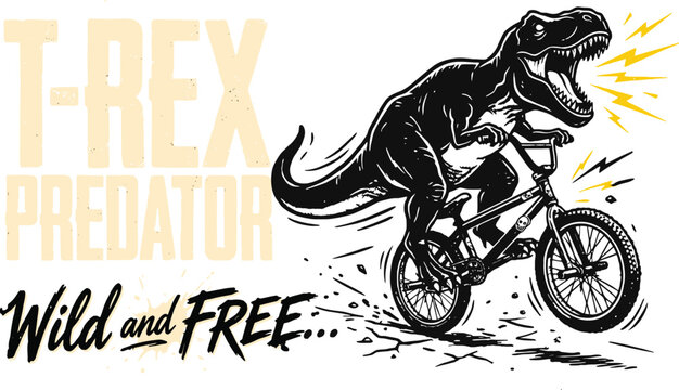 T rex dinosaur riding a bicycle