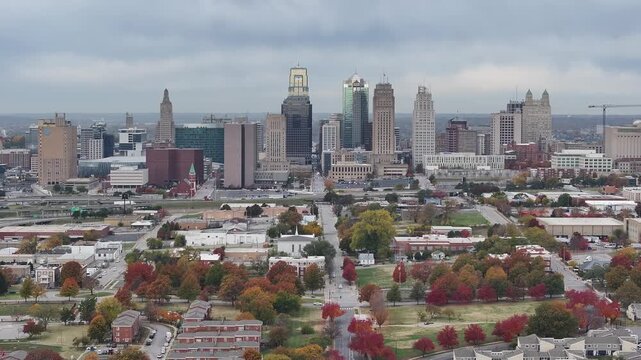 Aerial view of the urban skyline of Kansas City, USA, showcasing the architectural landscape.