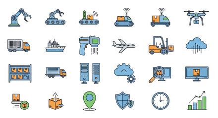 Collection of modern logistics and technology icons. © StudioMasAey