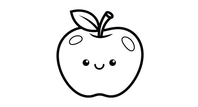 Cute smiling apple character line art for coloring