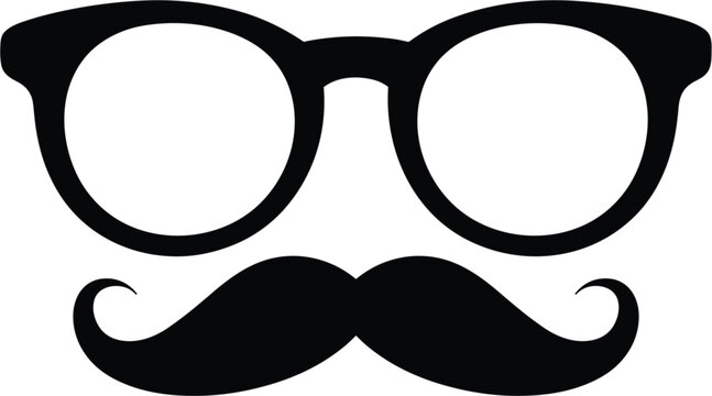 Retro eyeglasses and mustache icon vector, hipster style fashion accessory silhouette for branding design