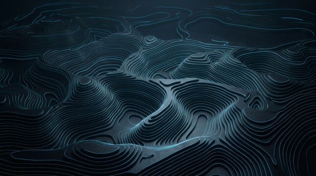 Abstract 3D Topographic Map with Blue Contour Lines