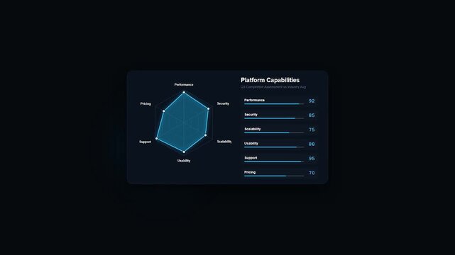 Business Platform Capabilities Dashboard Dark UI Modern Design Data Visualization Interface for Analytics Monitoring and Performance Metrics