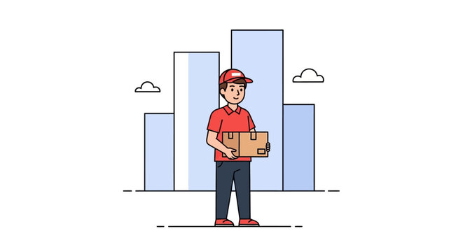 Man holding cardboard delivery box.