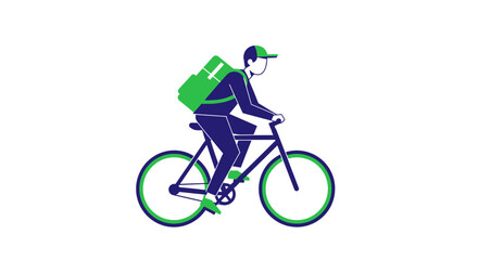 Naklejka premium Delivery man riding a bicycle fast.