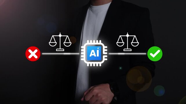 Ai decision validation and approval workflow concept with responsible artificial intelligence governance, ethical compliance.