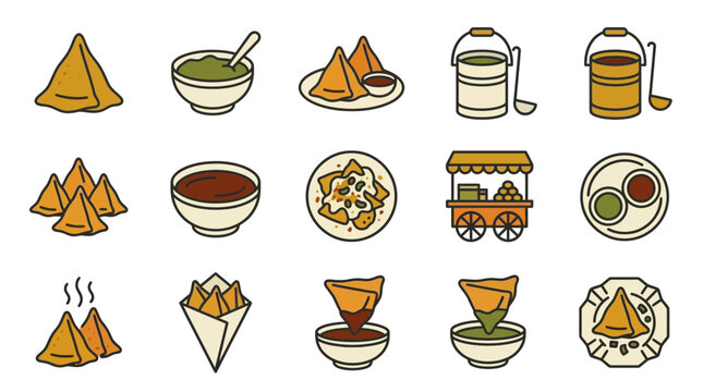 Indian Street Food Icons: Samosas, Chutneys, and Snacks Collection