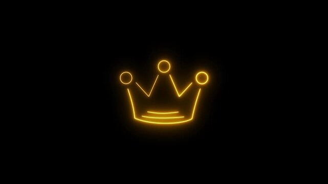 Neon glowing yellow crown animation loop featuring golden royal line art king icon on a alpha channel background