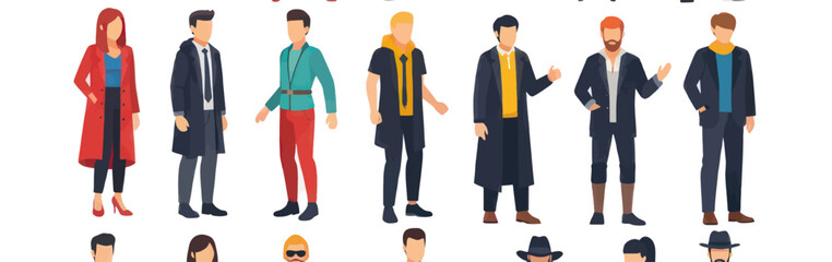 Fototapeta premium Diverse Collection of Stylized Flat Character Illustrations