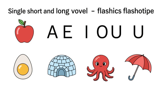 Educational english vowel phonics chart with icons