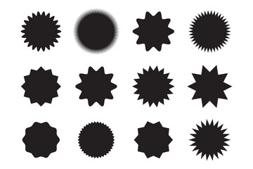 Set of black comic splash, explosion, burst, bang, blast, shine, star vector for sale labels, stickers. © Moumita