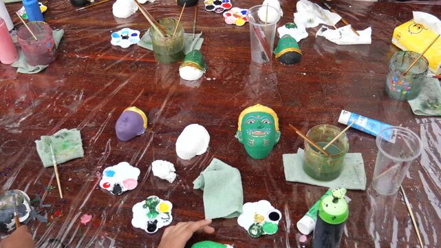 Workshop for painting Khon characters, Thailand