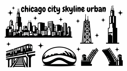 chicago city skyline urban architecture downtown set collection  landmark travel tourism america usa landscape metropolitan business culture modern historic destination famous district © samira