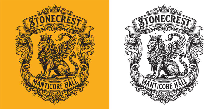 Stonecrest Manticore Hall Heraldic Lion Crest Emblem