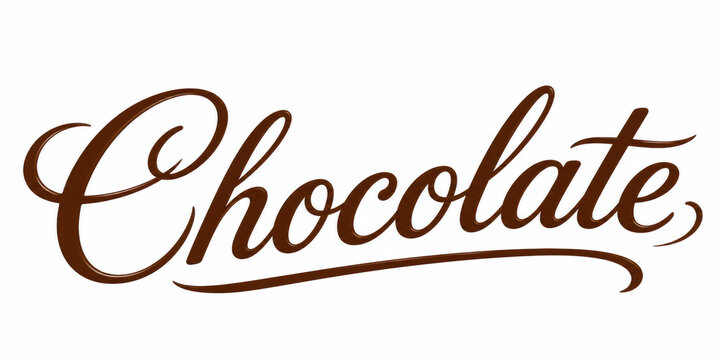 Elegant chocolate word written in a fancy brown cursive script font style