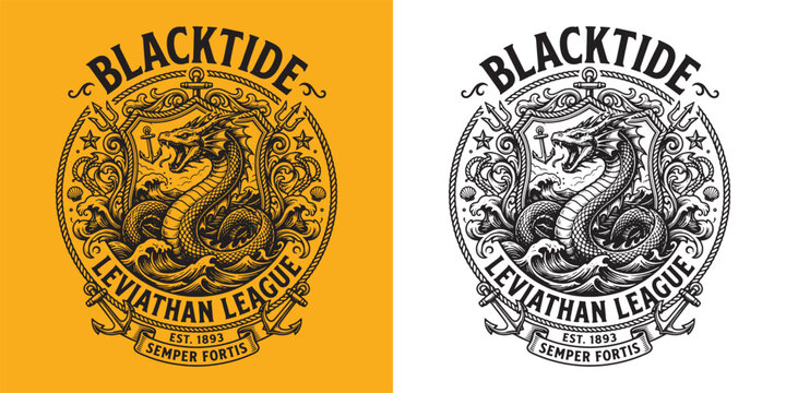 Blacktide Leviathan League Vintage Nautical Crest Emblem