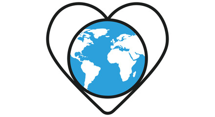 Earth globe inside a heart shape flat vector illustration on a white background © MDRASEL