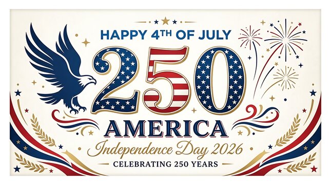 Happy 4th of july 250th anniversary of america independence day 2026 celebration banner