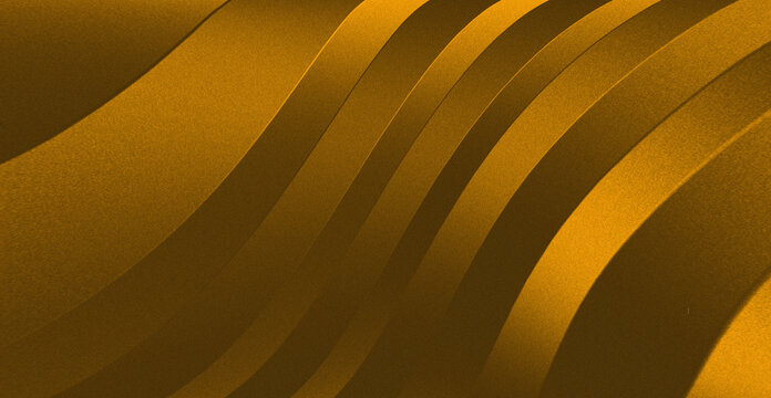 premium abstract golden background with a series of parallel, dynamically flowing curved ribbons and a smooth grain texture
