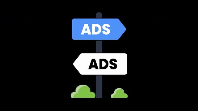 Advertisements direction sign on pole with clouds