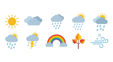 Fototapeta premium Flat weather icons representing various atmospheric conditions