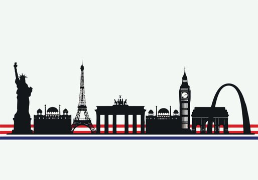 Silhouette of famous landmarks