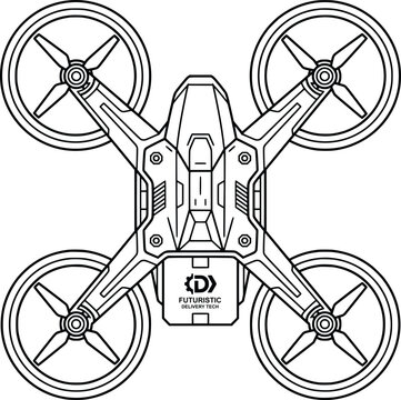 Futuristic Delivery Drone Line Art