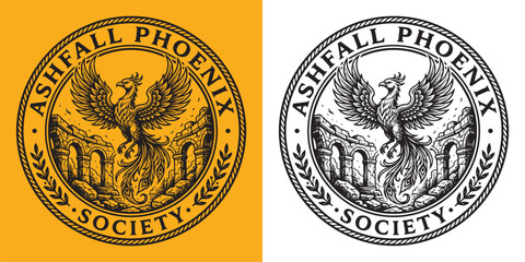 Fototapeta premium Classic Ashfall Phoenix Society circular emblem badge