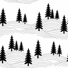 Obraz premium Black pine trees on white background vector illustration tree silhouettes forest landscape