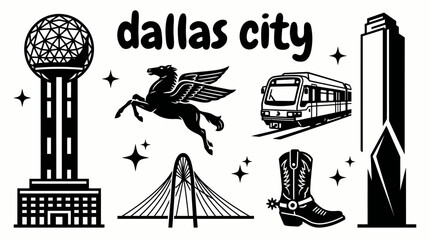 dallas city skyline urban architecture downtown landmark set collection travel tourism america usa landscape historic destination famous district with texas reunion tower sunset © samira