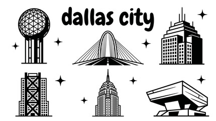 dallas city skyline urban architecture downtown landmark set collection travel tourism america usa landscape historic destination famous district with texas reunion tower sunset © samira