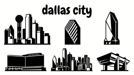 dallas city skyline urban architecture downtown landmark set collection travel tourism america usa landscape historic destination famous district with texas reunion tower sunset © samira