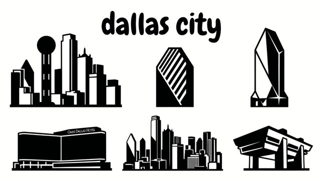 dallas city skyline urban architecture downtown landmark set collection travel tourism america usa landscape historic destination famous district with texas reunion tower sunset