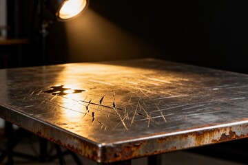 Obraz premium Rusty Metal Table Under Warm Spotlight