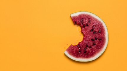 Fototapeta premium Fresh Bitten Watermelon Slice on Bright Yellow Background