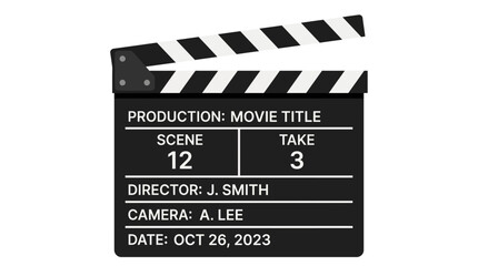 Naklejka premium Film Clapperboard with Black and White Stripes - Movie Production Equipment