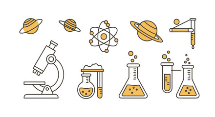 Science and chemistry laboratory icon set in yellow © Syahrul
