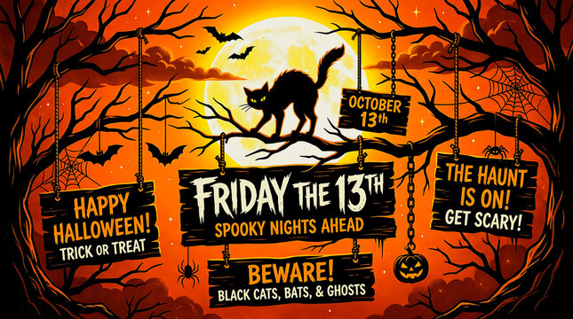 Friday the 13th spooky halloween celebration graphic illustration with halloween