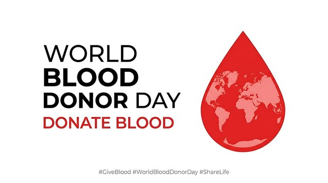World blood donor day awareness design featuring red blood drop, donation