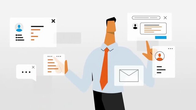 HR Manager Managing Corporate Recruitment Dashboard and Email Inbox Animation
