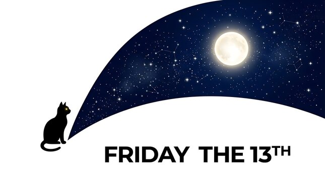 Black cat under full moon silhouette for friday the 13th concept with silhouette