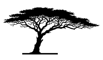 Fototapeta premium Majestic African Umbrella Acacia Tree Silhouette Nature Vector Illustration