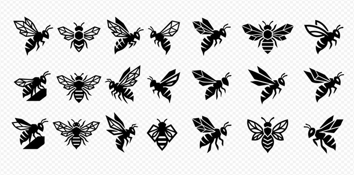 Set of various stylized bee and wasp vector icons, perfect for nature and insect-related designs.