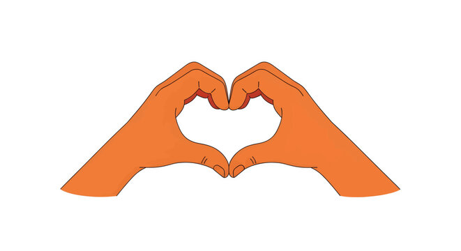 Two orange hands forming a heart shape against a white background, symbolizing love and care.