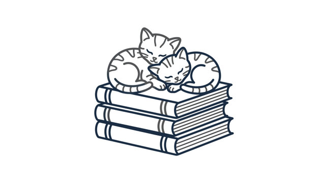 Two kittens sleeping on book pile